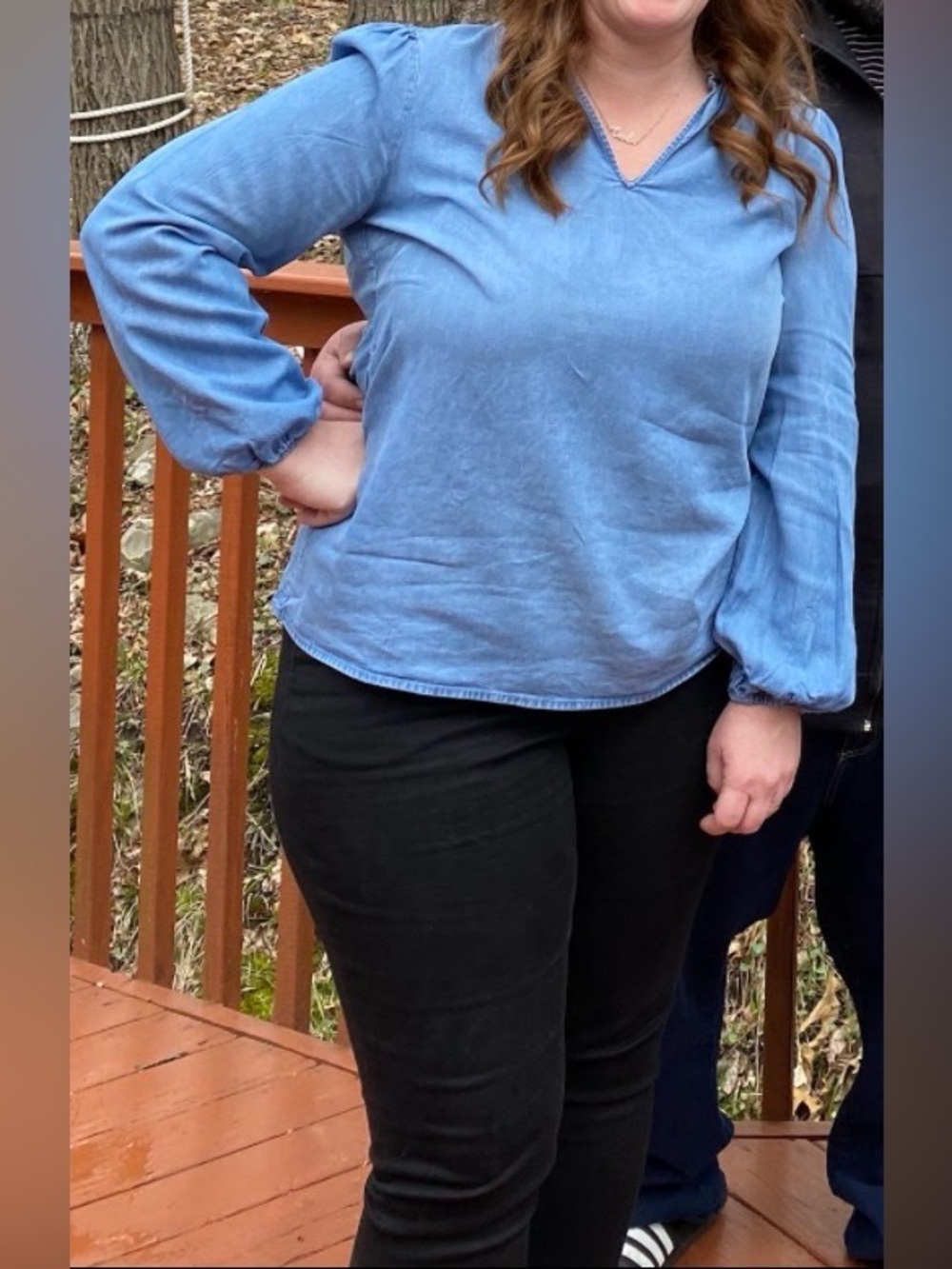 GAP Light Blue V-Neck Balloon-Sleeve Blouse